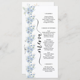 rustic dusty blue watercolor flowers & leaves menu