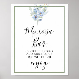 rustic dusty blue watercolor flowers & leaves poster