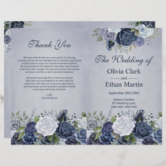 Rustic Dusty Blue Waterverf Floral (Voorkant / Achterkant)