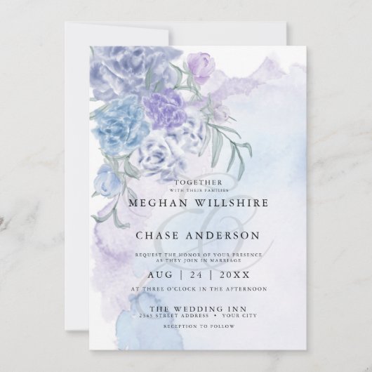 Rustic Dusty Blue Waterverf Floral Kaart (Voorkant)