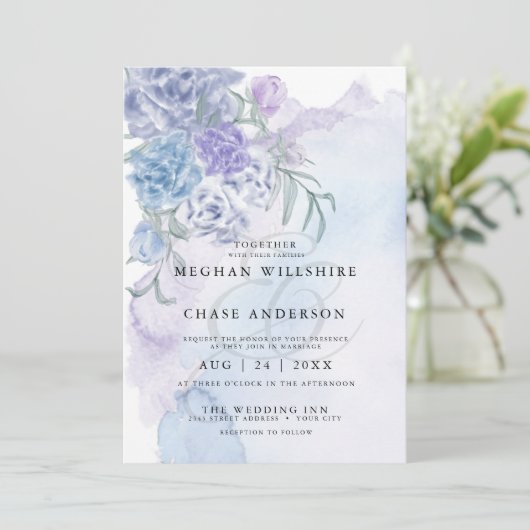 Rustic Dusty Blue Waterverf Floral Kaart (Staand voorkant)