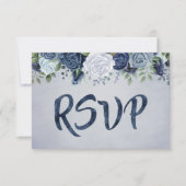 Rustic Dusty Blue Waterverf Floral RSVP Kaartje (Voorkant)