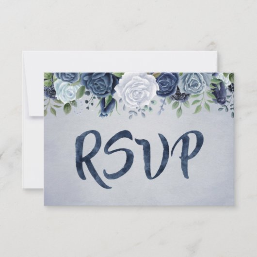 Rustic Dusty Blue Waterverf Floral RSVP Kaartje (Voorkant)