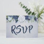 Rustic Dusty Blue Waterverf Floral RSVP Kaartje (Staand voorkant)