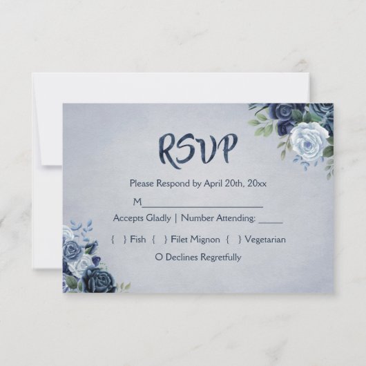 Rustic Dusty Blue Waterverf Floral RSVP Kaartje (Achterkant)
