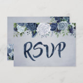 Rustic Dusty Blue Waterverf Floral RSVP Kaartje (Voorkant / Achterkant)