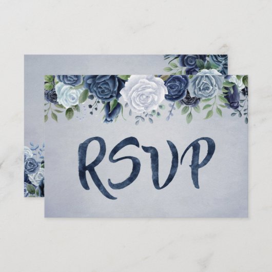 Rustic Dusty Blue Waterverf Floral RSVP Kaartje (Voorkant / Achterkant)