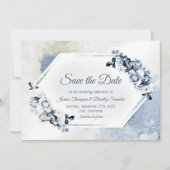 Rustic Dusty Blue Waterverf Floral Save The Date (Voorkant)
