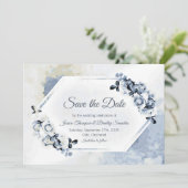 Rustic Dusty Blue Waterverf Floral Save The Date (Staand voorkant)