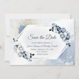 Rustic Dusty Blue Waterverf Floral Save The Date