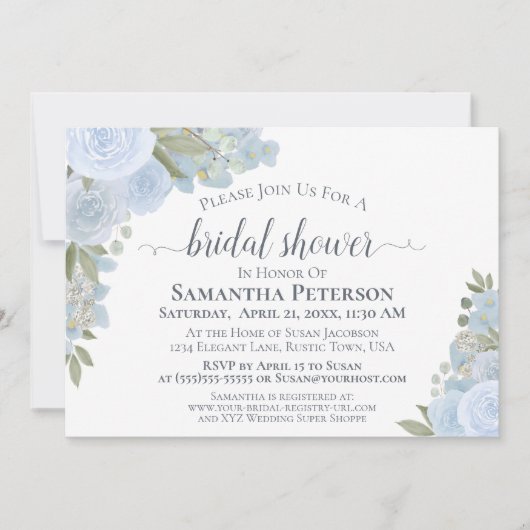 Rustic Dusty Blue Waterverf Floral Vrijgezellenfee Kaart (Voorkant)