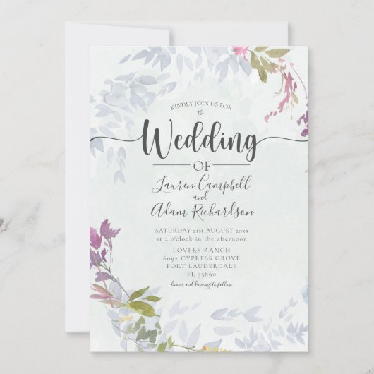 Rustic Dusty Blue Waterverf Floral Wedding Kaart (Voorkant)
