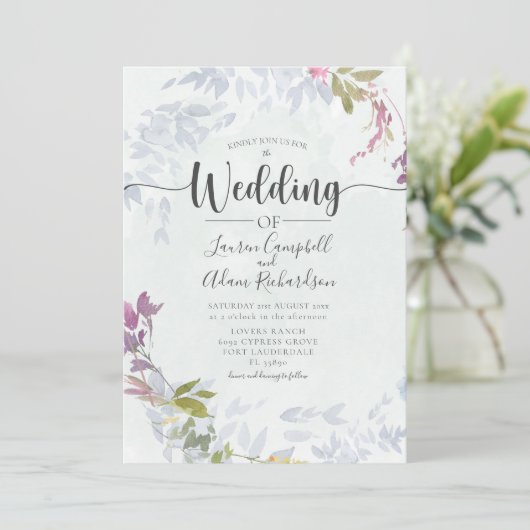 Rustic Dusty Blue Waterverf Floral Wedding Kaart (Staand voorkant)