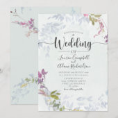 Rustic Dusty Blue Waterverf Floral Wedding Kaart (Voorkant / Achterkant)