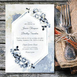 Rustic Dusty Blue Waterverf Floral Wedding Kaart