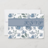 Rustic Dusty Blue Waterverf Floral Wedding RSVP Kaartje (Voorkant)
