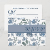 Rustic Dusty Blue Waterverf Floral Wedding RSVP Kaartje (Voorkant / Achterkant)