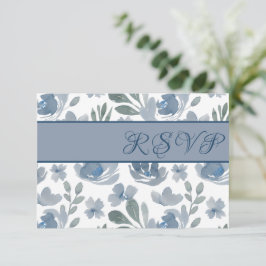 Rustic Dusty Blue Waterverf Floral Wedding RSVP Kaartje