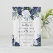 Rustic Dusty Blue Waterverf Floral Wood Kaart (Staand voorkant)