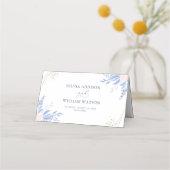 Rustic Dusty Blue Waterverf laat gouden bruiloft o Plaatskaartje (Achterkant)