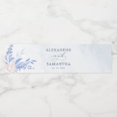 Rustic Dusty Blue Waterverf laat gouden bruiloft o Waterfles Etiket (Enkel label)