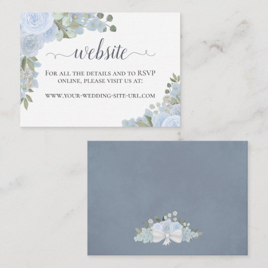 Rustic Dusty Blue Waterverf Rozen Wedding Website Informatiekaartje (Voorkant / Achterkant)