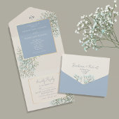 Rustic Dusty Blue Wedding All In One Uitnodiging