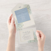 Rustic Dusty Blue Wedding All In One Uitnodiging (Afscheurbaar)