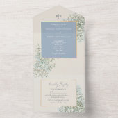 Rustic Dusty Blue Wedding All In One Uitnodiging (Binnen)