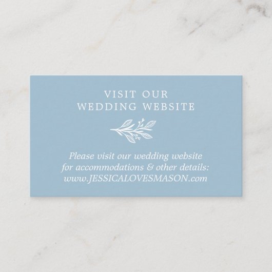 Rustic Dusty Blue Wedding Website Kaart invoegen (Voorkant)