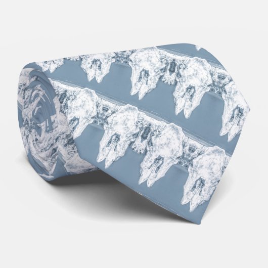 Rustic Dusty Blue White Bull Koe Skulls Pattern Stropdas (Opgerold)