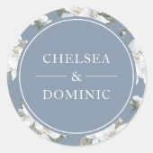 Rustic Dusty Blue White Floral Wedding Ronde Sticker (Voorkant)