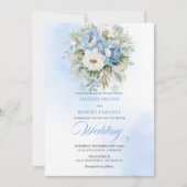 Rustic Dusty Blue White Peony Eucalyptus Gold Wedd Kaart (Voorkant)