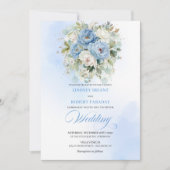 Rustic Dusty Blue White Peony Gold Wedding Invite Kaart (Voorkant)