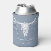 Rustic Dusty Blue White Westerne Koe Skull Wedding Blikjeskoeler (Blikje Voorkant)