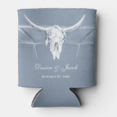 Rustic Dusty Blue White Westerne Koe Skull Wedding Blikjeskoeler (Voorkant)