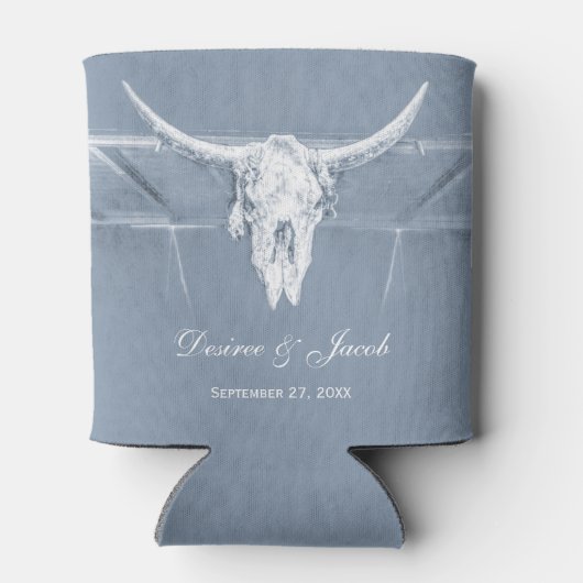 Rustic Dusty Blue White Westerne Koe Skull Wedding Blikjeskoeler (Achterkant)