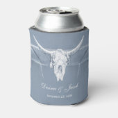 Rustic Dusty Blue White Westerne Koe Skull Wedding Blikjeskoeler (Blikje Achterkant)