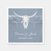 Rustic Dusty Blue White Westerne Koe Skull Wedding Servet (Voorkant)