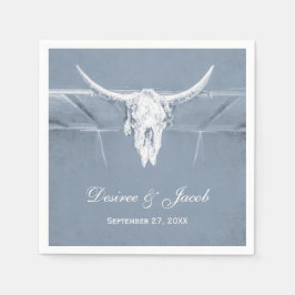 Rustic Dusty Blue White Westerne Koe Skull Wedding Servet