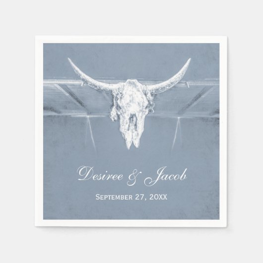 Rustic Dusty Blue White Westerne Koe Skull Wedding Servet (Voorkant)
