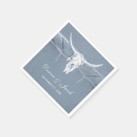 Rustic Dusty Blue White Westerne Koe Skull Wedding Servet (Hoek)