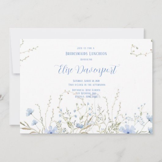 Rustic Dusty Blue Wildflower Bridesmaids Luncheon Kaart (Voorkant)