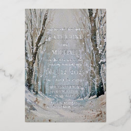 Rustic Dusty Blue Winter Forest Waterverf Wedding Folie Uitnodiging