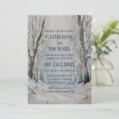 Rustic Dusty Blue Winter Forest Waterverf Wedding Kaart (Staand voorkant)