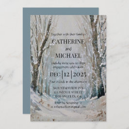 Rustic Dusty Blue Winter Forest Waterverf Wedding Kaart