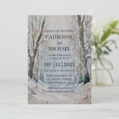 Rustic Dusty Blue Winter Forest Waterverf Wedding Kaart (Staand voorkant)
