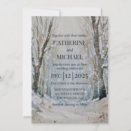 Rustic Dusty Blue Winter Forest Waterverf Wedding Kaart (Voorkant)