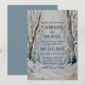 Rustic Dusty Blue Winter Forest Waterverf Wedding Kaart (Voorkant / Achterkant)