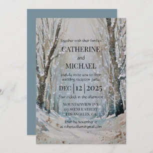 Rustic Dusty Blue Winter Forest Waterverf Wedding Kaart